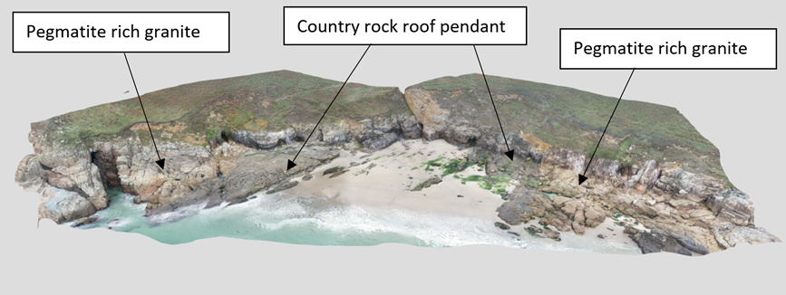 3D photogrammetric model of Rinsey Cove, Cornwall, part of the Tregonning Granite. 