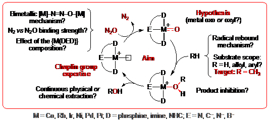 Cycle depicting the oxidation of hydrocarbons using N2O and catalysed by metal pincer complexes
