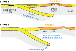 Tectonic model illustrating the thinning of the plate mantle.