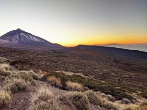 a scenic photo of the Teide volcano, Tenerife, at sunset.