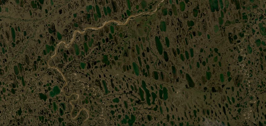 Image of Alaska from space demonstrating how complex the formation of thermokarst lakes can be.